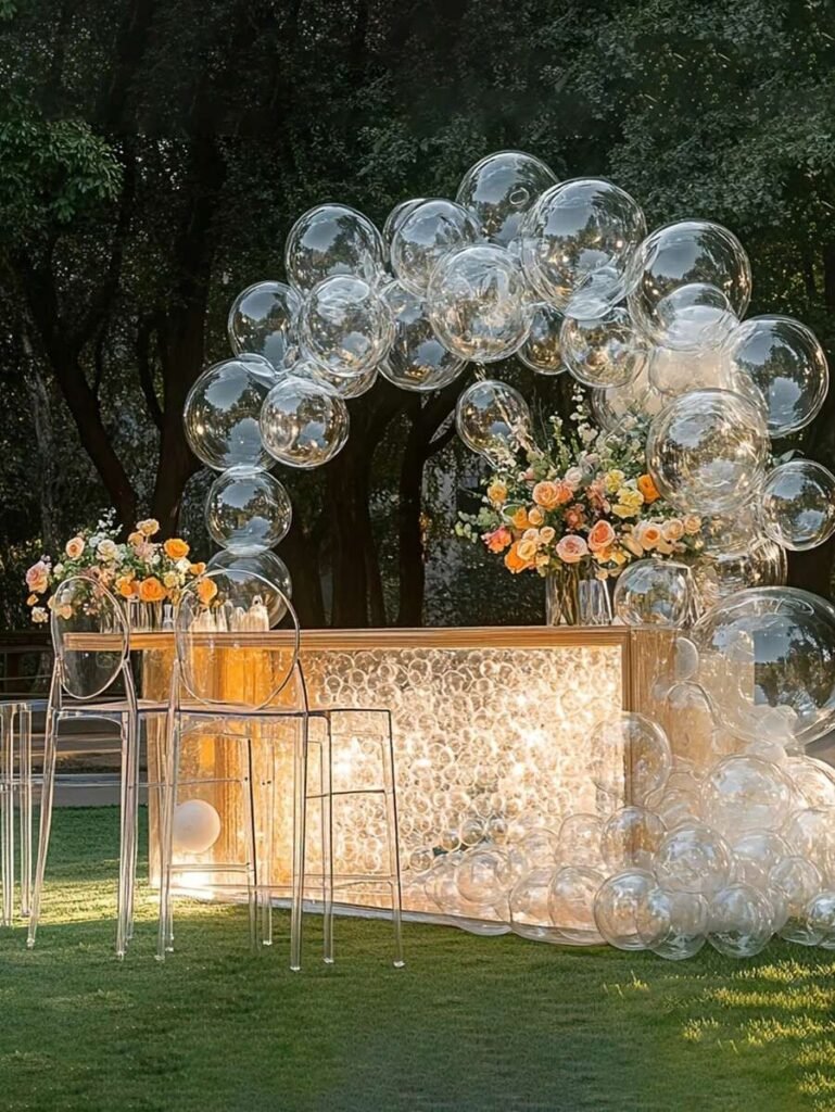 La decoración para matrimonios con globos elegantes y orgánicos en la Sabana.